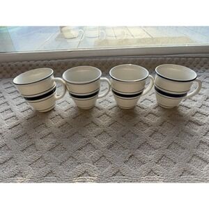 Tienshan Country Crock Stoneware Lg Coffee Mug Farmhouse Cup Cream Navy Set Of 4